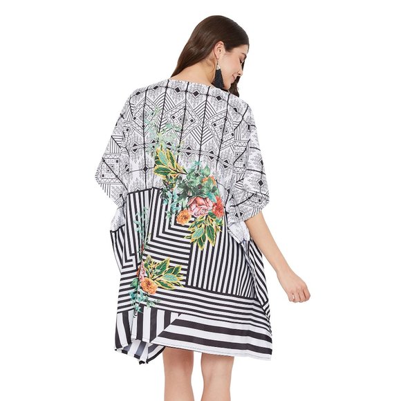 Gypsie Blu Floral Striped Plus Size Summer Wear Tunic Top with V-Neck Dress - Picture 9 of 9